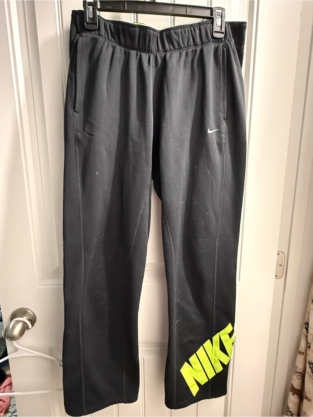 Nike Black Track Pants with Neon Yellow Logo